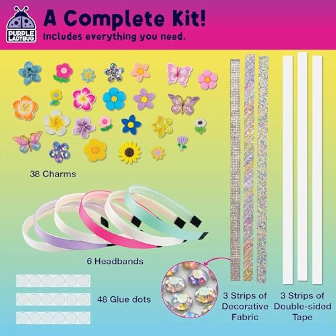 Purple Ladybug DIY Flower Headband Kit - 6pc Kids Craft Set for Girls