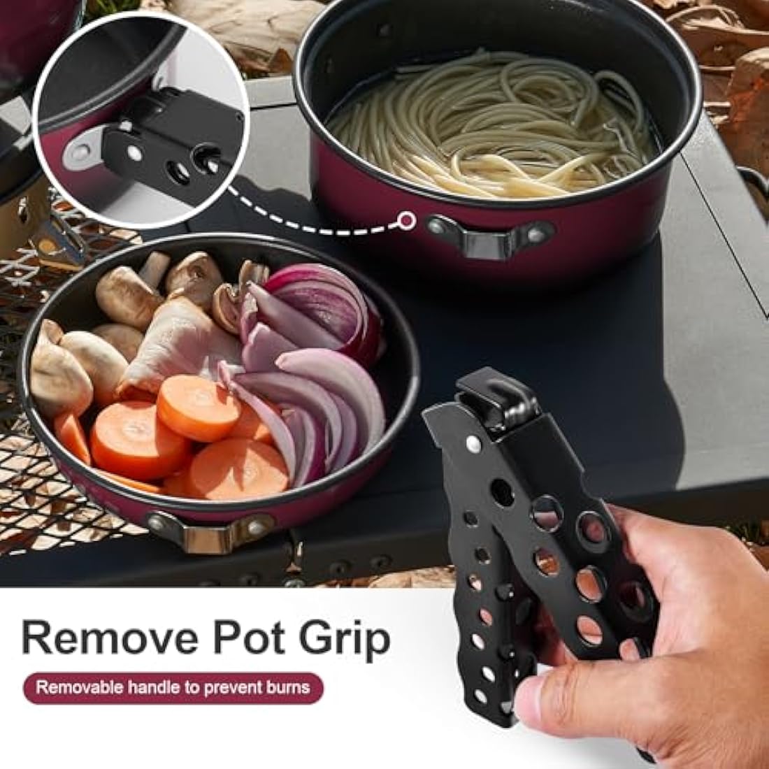 Odoland 5pcs Camping Cookware Mess Kit | Non-Stick Aluminum Pot Pan Set