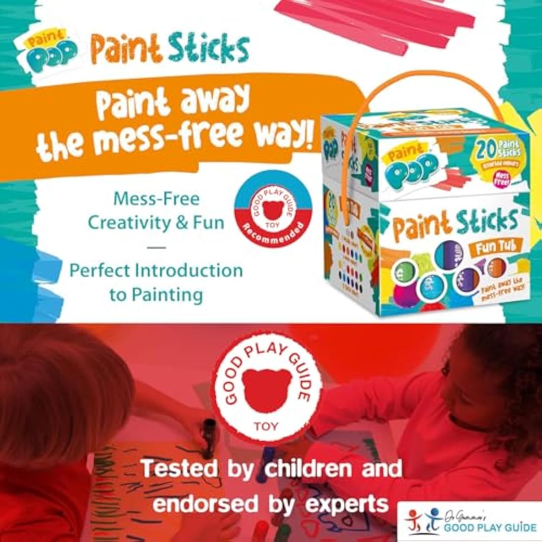 Paint Pop Mess-Free Paint Sticks for Kids - 20 Pack with Storage Tub