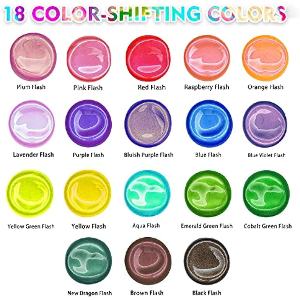 ABEIER Iridescent Acrylic Paint Set – 18 Chameleon Color Shifting Paints