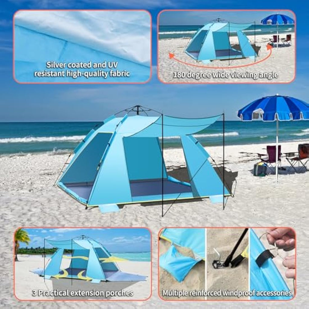 Jolof Store 4-5 Person Pop Up Beach Tent – UPF 50+ Sun Shelter (Blue)