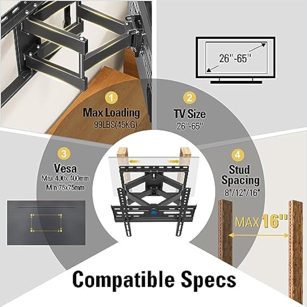 Mounting Dream Full Motion TV Wall Mount for 26-65 Inch TVs | VESA 400x400