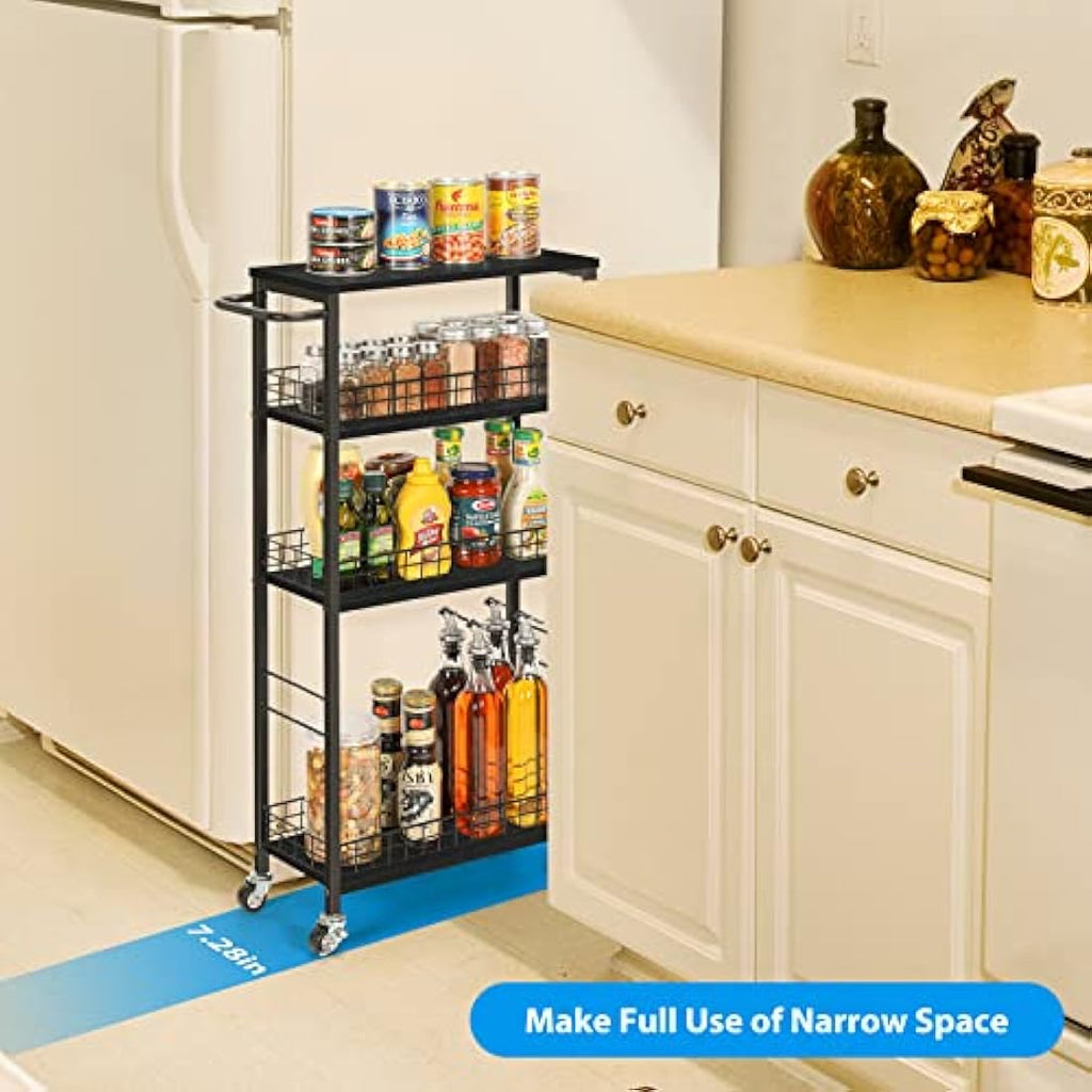 Jolof Store 4-Tier Slim Rolling Storage Cart – Narrow Metal Utility Trolley