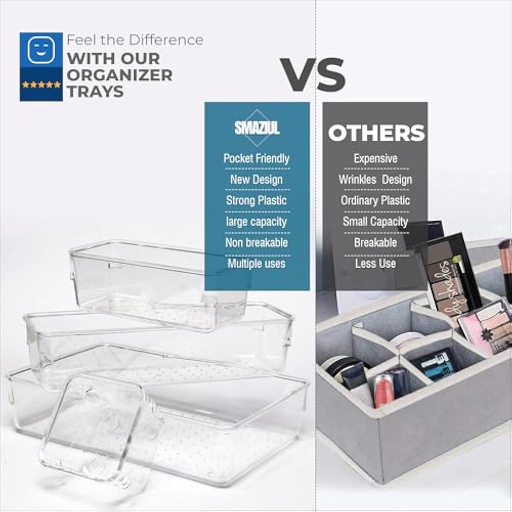 SMAZIUL 14 Pcs Clear Acrylic Drawer Organiser Set | 4 Sizes
