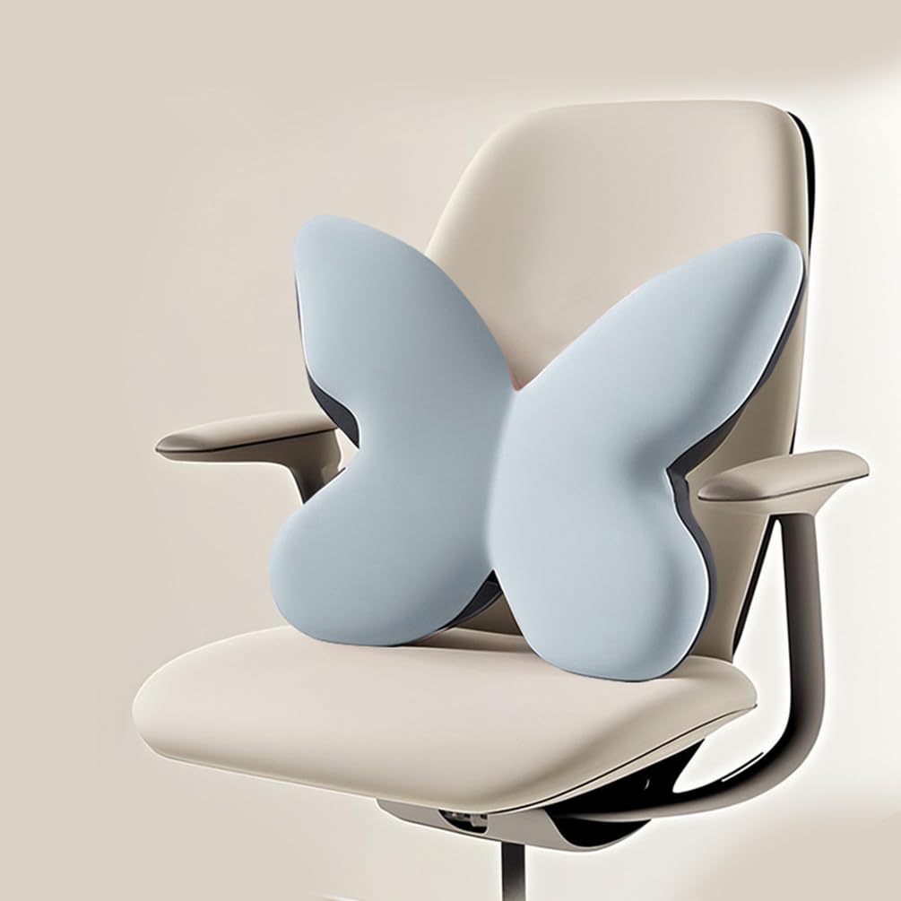 beolur Butterfly Memory Foam Lumbar Support Pillow – Removable Washable Cover, Dual-Core Support for Office & CarGray