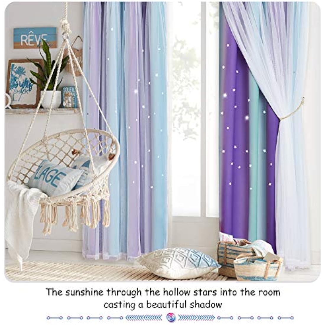 NICETOWN Star Blackout Curtains | 2 Panels | Purple & Blue | 52 x 54 Inch