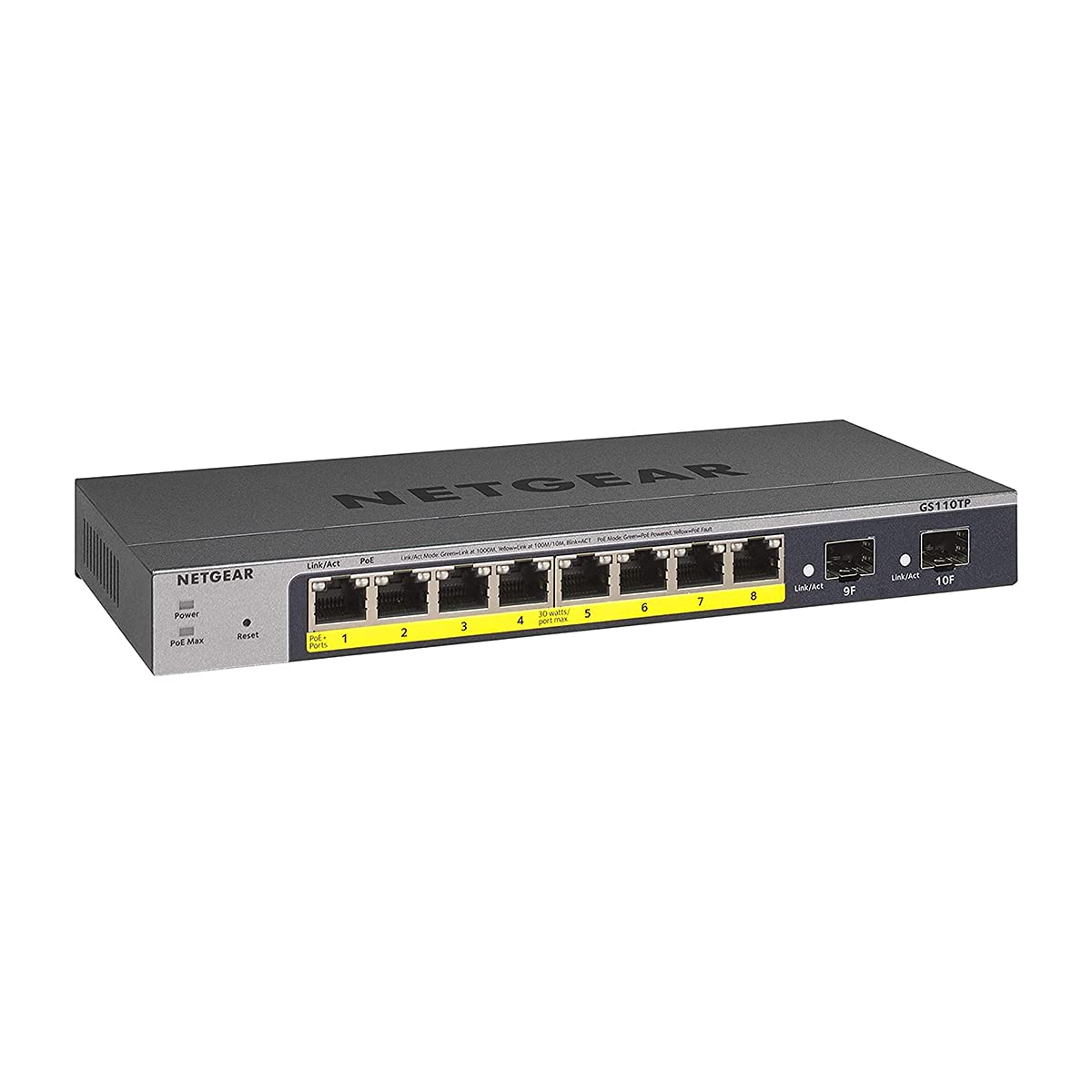 NETGEAR GS110TP 10-Port Gigabit PoE+ Smart Managed Switch | 8 PoE+ 55W