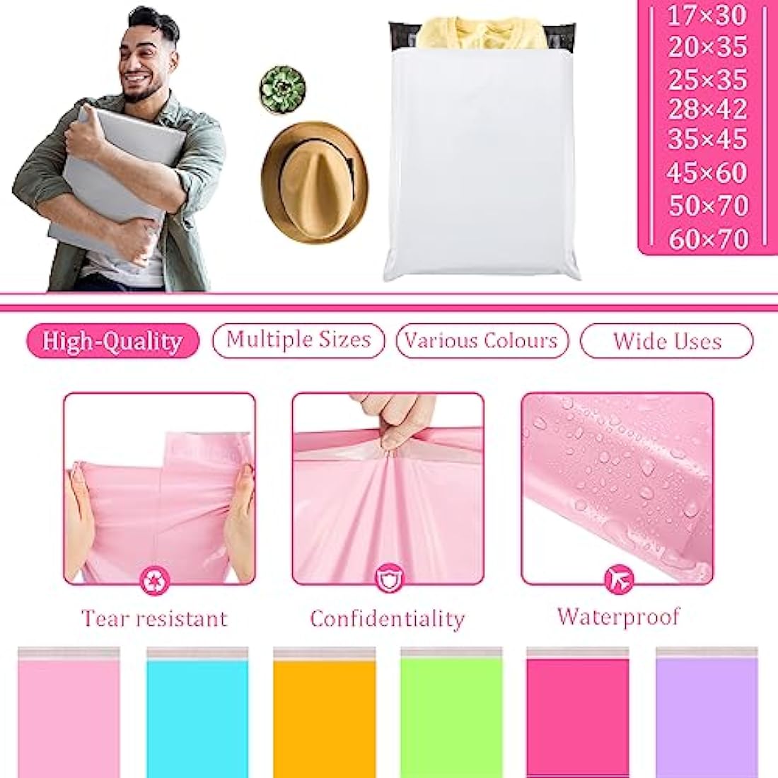 Hot Pink Poly Mailers – 25x35cm Self-Seal Shipping Bags (50 Pack)