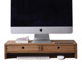 KIRIGEN Solid Wood Monitor Stand with 2 Drawers – Dark Brown Desk Riser