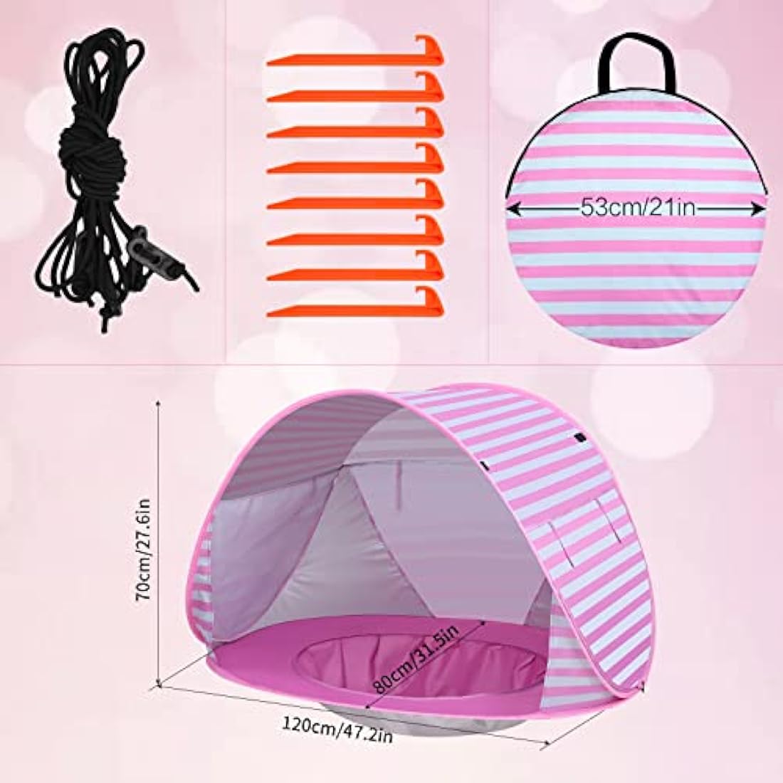 Baby Beach Tent – Pop Up Sun Shelter with Mini Pool, Pink