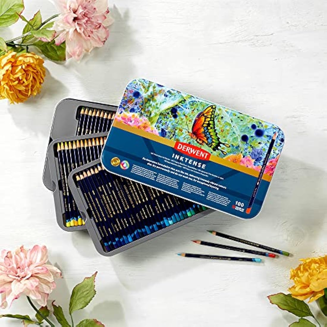 Derwent Inktense Pencils - 100 Permanent Water-Soluble Art Set in Tin