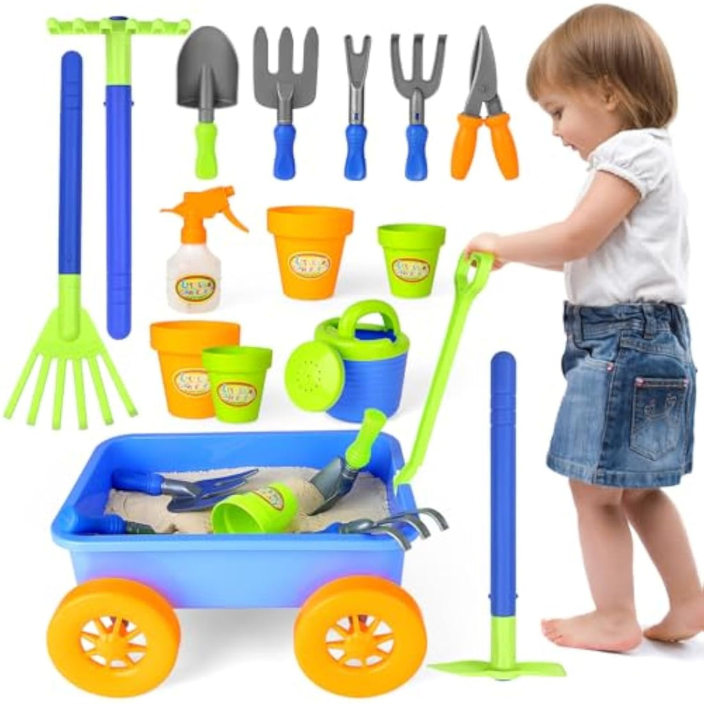 deAO Kids Gardening Tool Set – Toy Wheelbarrow & 10 Accessories