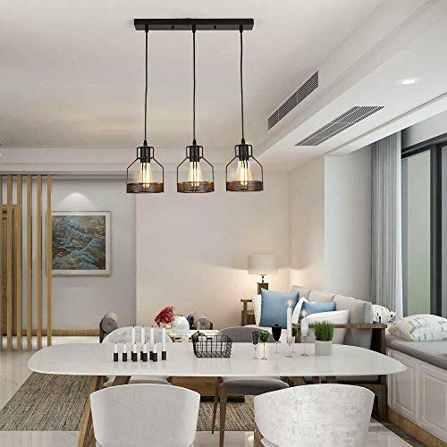 LEDSone Industrial 3-Light Bird Cage Pendant Lamp – Black Metal E27 Base