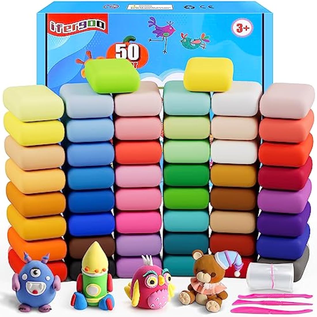 iFergoo Air Dry Clay - 50 Colors Non-Toxic Modelling Clay Kit for Kids