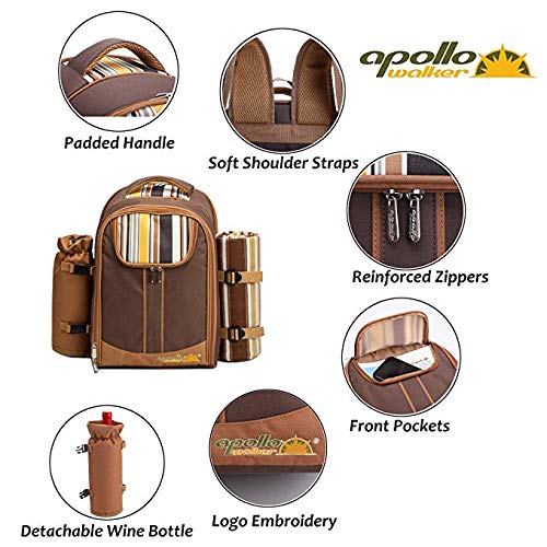 Apollo Walker 2 Person Picnic Backpack with Blanket & Tableware – Brown