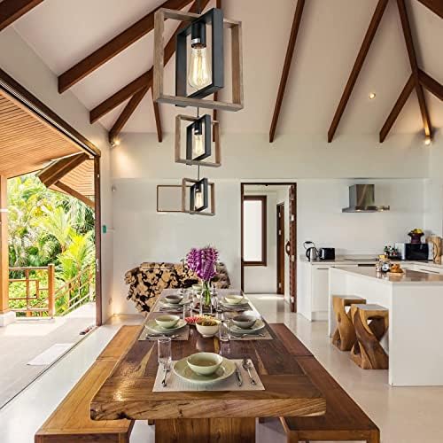 Industrial Farmhouse Pendant Light | Wood & Metal Kitchen Lamp