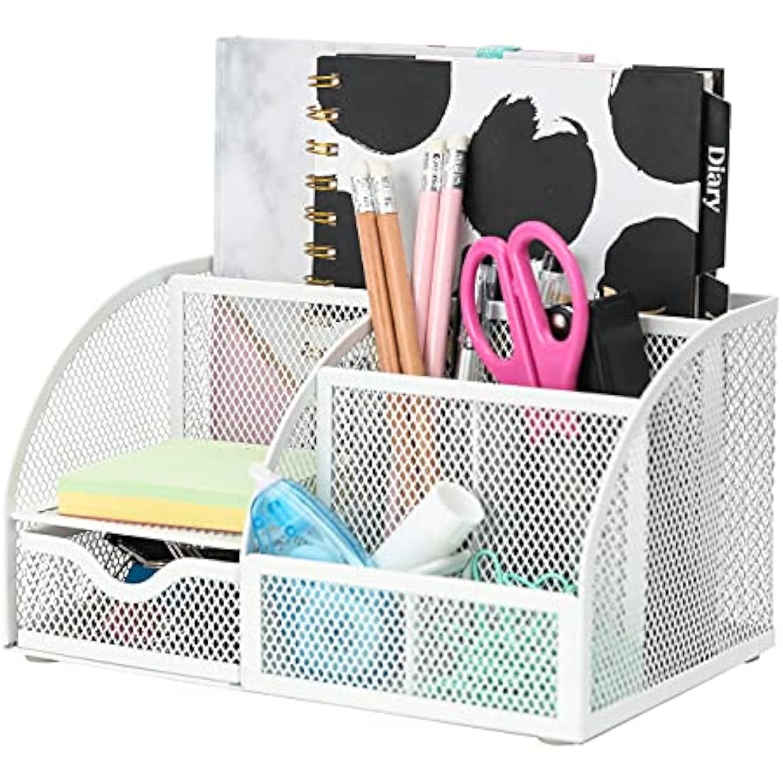 Exerz Mesh Desk Organiser – 7 Compartment Multifunctional Caddy, White