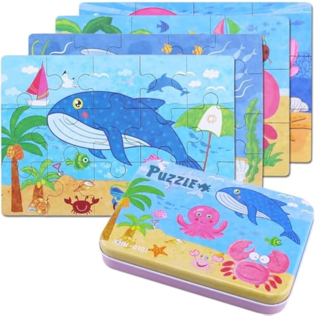 BBLIKE Sea Creatures Jigsaw Puzzles - 4 Pack Educational Travel Toy