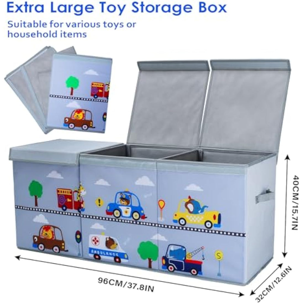 Decalsweet Extra Large Foldable Toy Storage Box with Lid – Animal Car