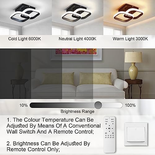 EIDISUNY Modern Square LED Ceiling Light – Dimmable 22W Remote Control Lamp