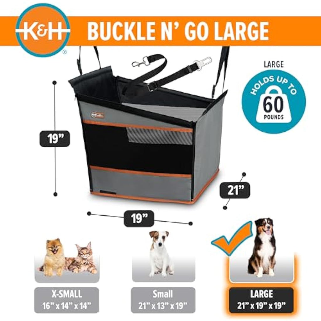 K&H Pet Products Buckle N' Go Dog Car Seat - Gray Waterproof Mesh