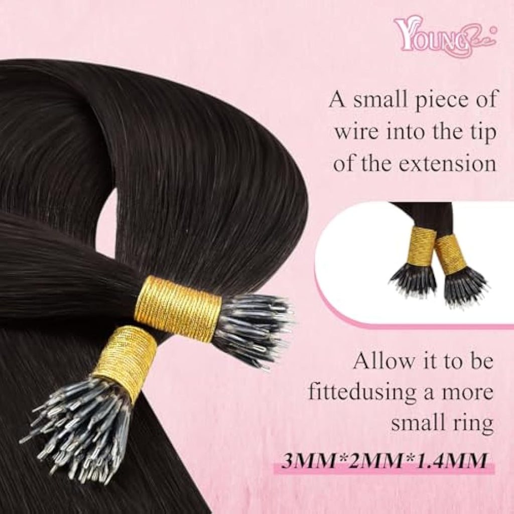 YoungSee 18" Nano Ring Hair Extensions | Dark Brown Real Human Hair 50g