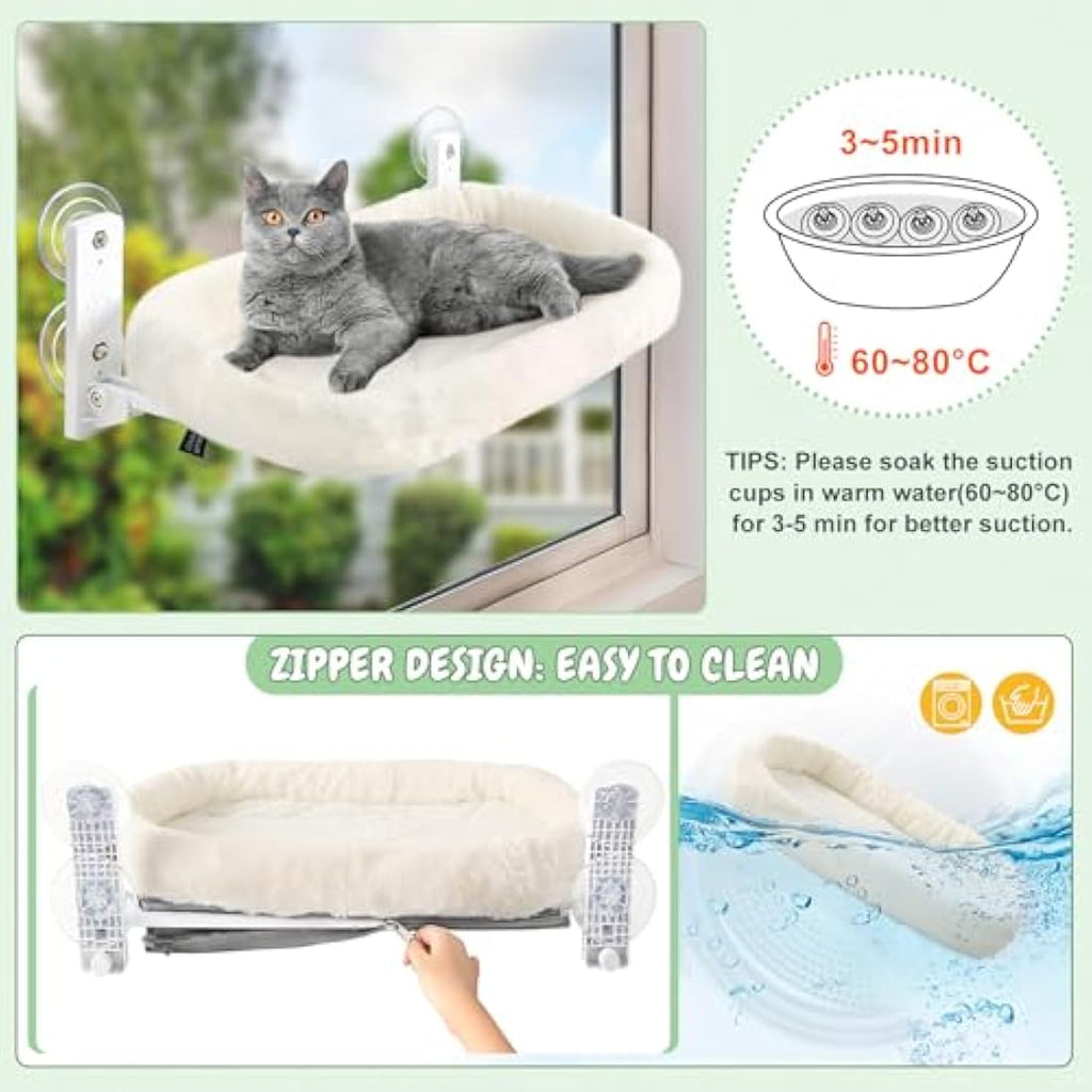 GUUSII HOME Cordless Cat Window Perch – Heavy Duty Hammock Bed, Beige
