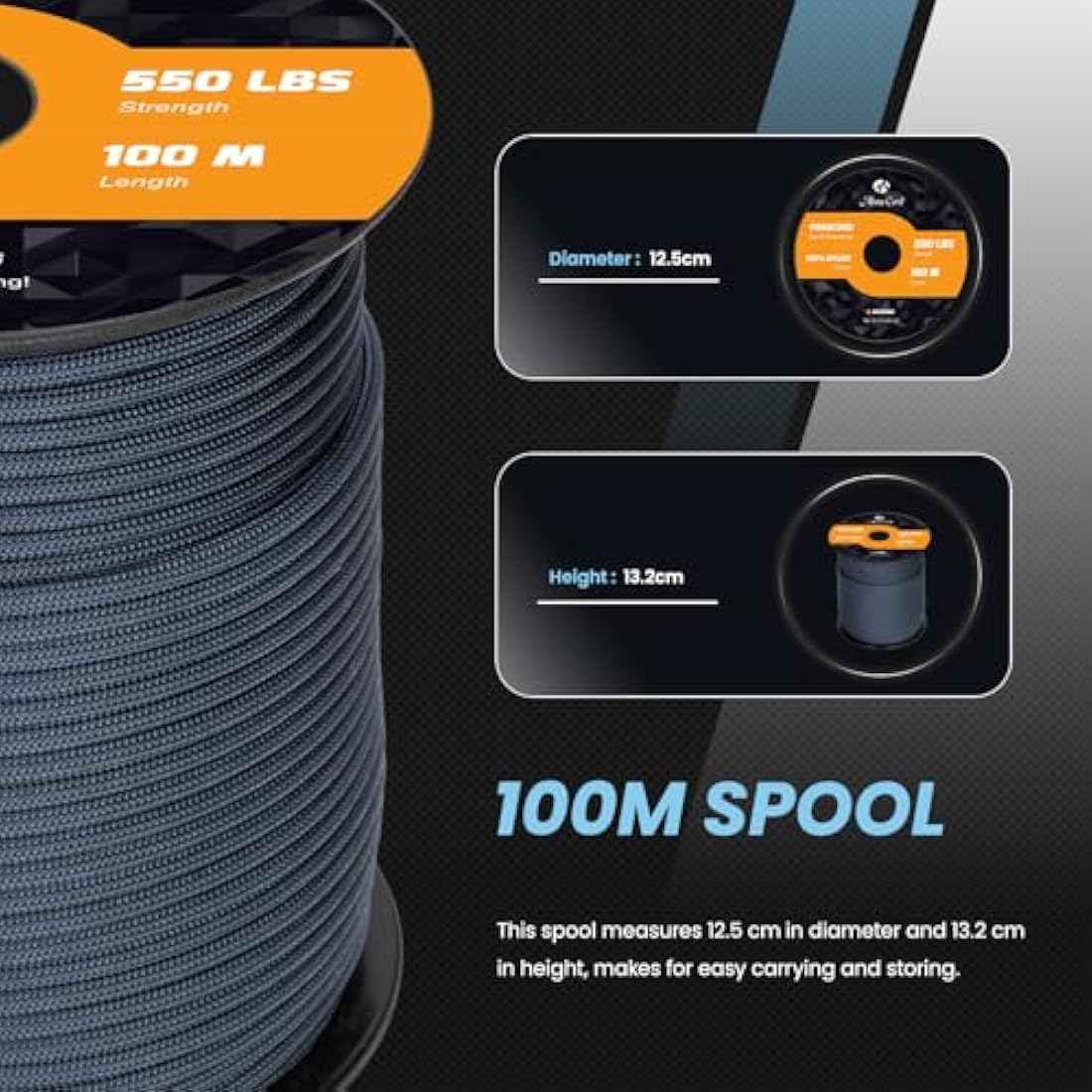 Abma Cord 550 Paracord | 100m Nylon Type III 7-Strand Rope - Navy Blue
