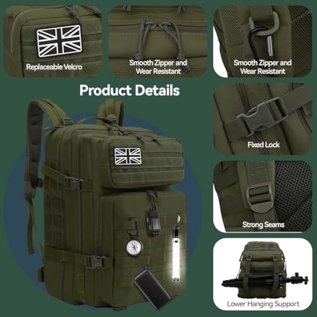 Delgeo 45L Military Tactical Backpack – Waterproof Molle Assault Pack