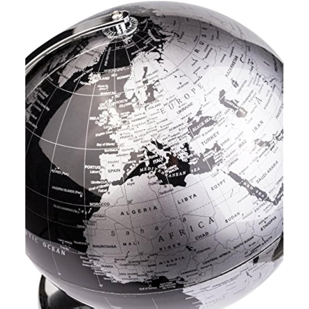 30cm World Globe – Metallic Black Map with Metal Base