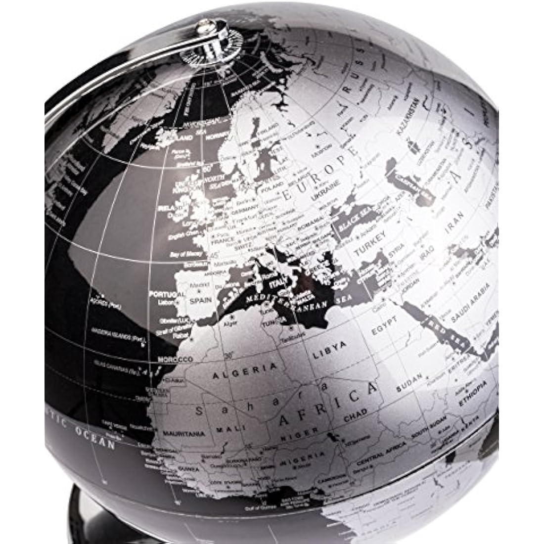 30cm World Globe – Metallic Black Map with Metal Base