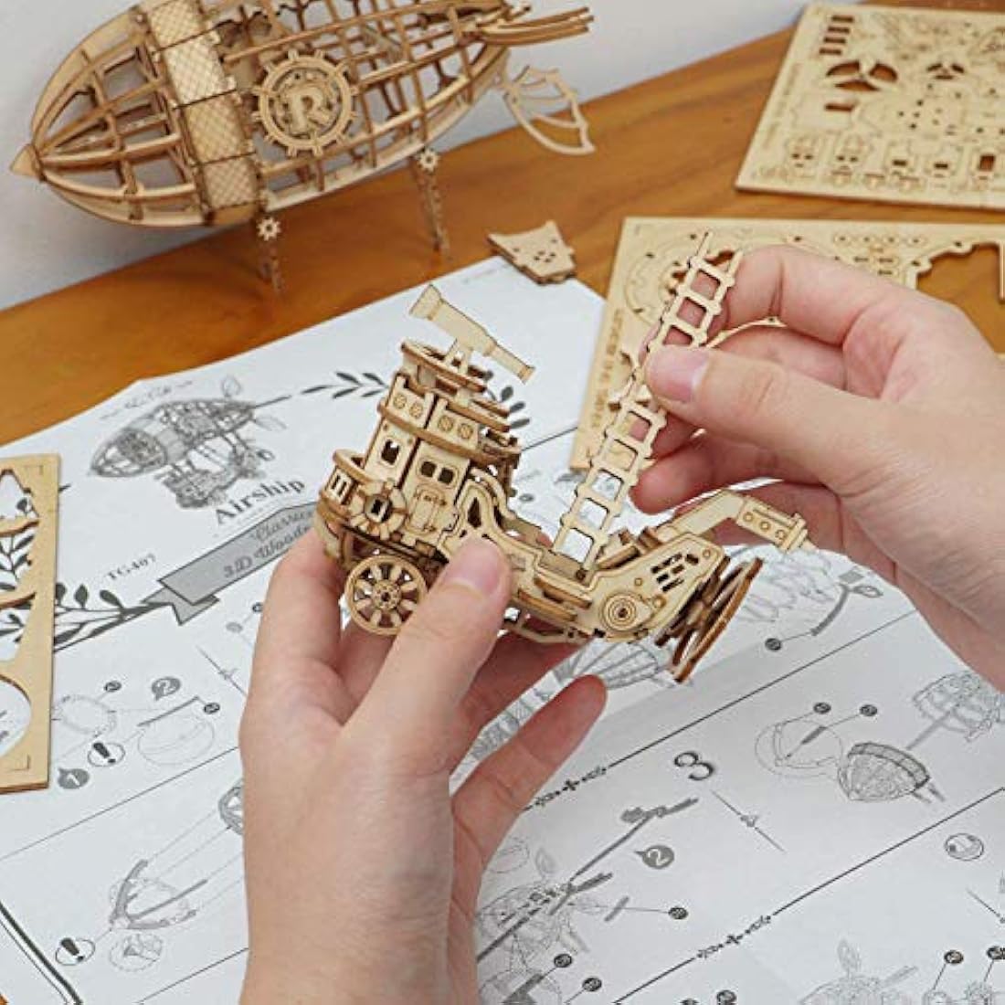 Rolife 3D Wooden Puzzle Airship Model Kit – Steampunk DIY Woodcraft Gift