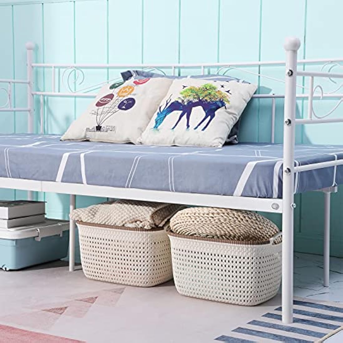 Jolof Store Modern Metal Daybed Frame | Twin Platform Bed Base, White