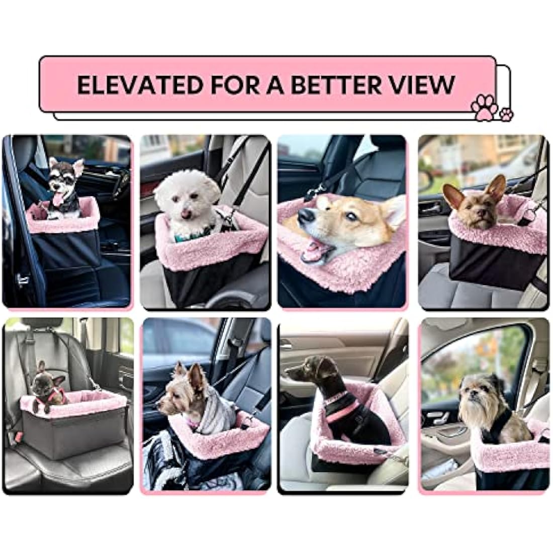 UNICITII Raised Dog Booster Car Seat with Metal Frame for Small Pets