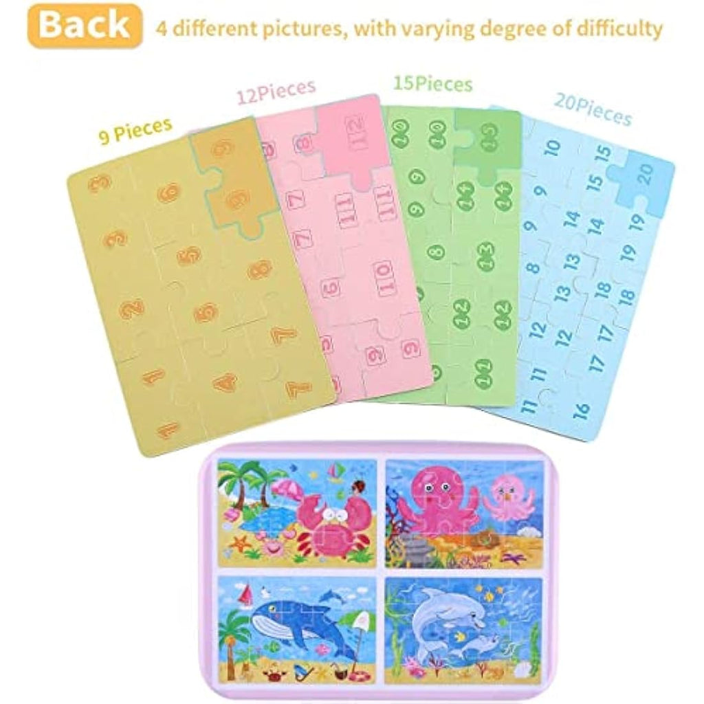 BBLIKE Sea Creatures Jigsaw Puzzles - 4 Pack Educational Travel Toy