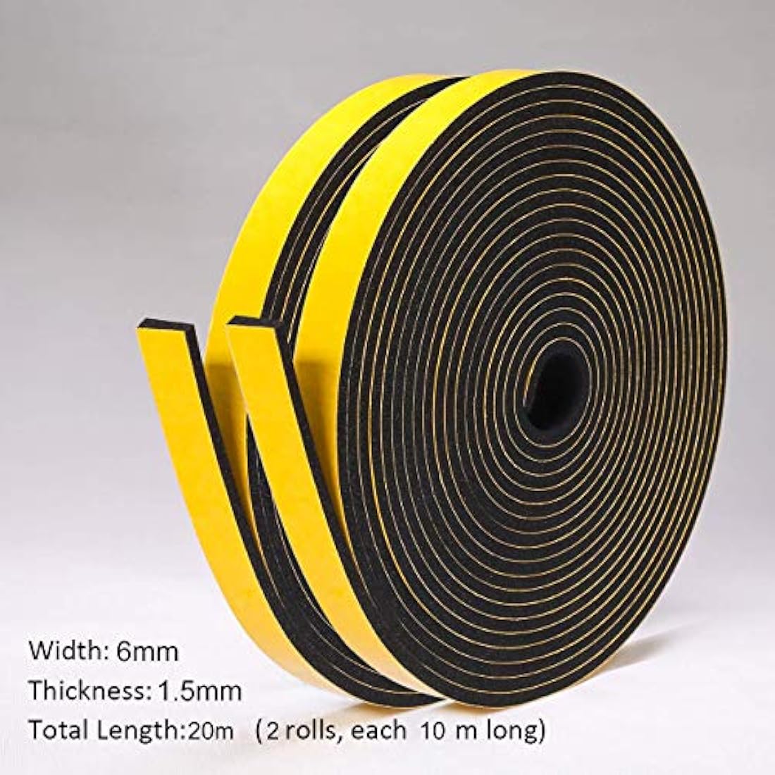 fowong Foam Rubber Seal Tape | Strong Adhesive Weather Stripping | 20M