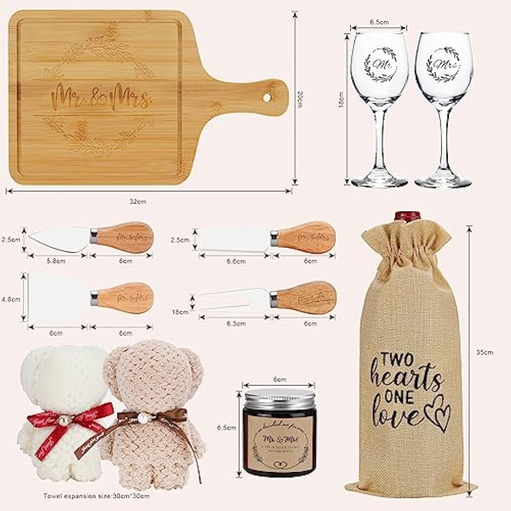 Mr and Mrs Wedding Gift Set – Bamboo Charcuterie Board & Candle