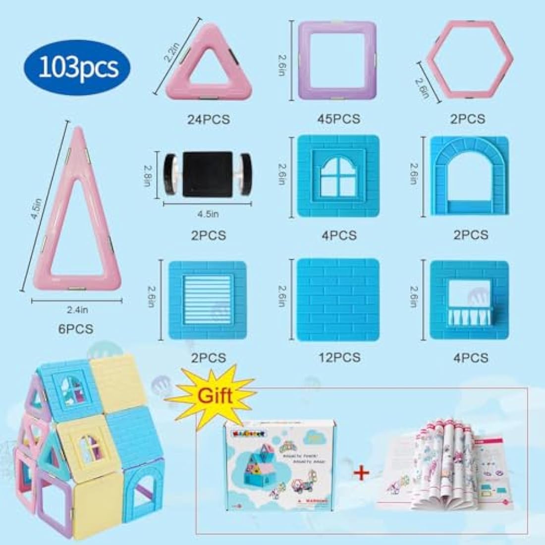 Magblock 103 PCS Magnetic Tiles – Educational STEM Building Blocks Set