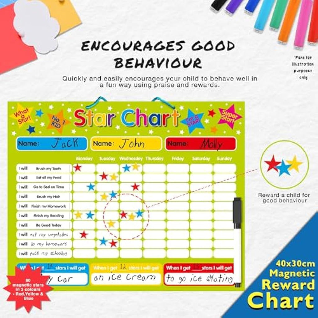 Magnetic Reward Star Chart – 40x30cm Kids Chore & Task Board