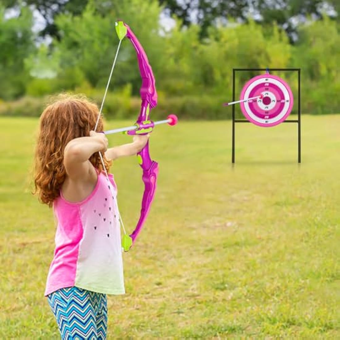 Own1one Kids 2-in-1 Archery Set with LED Lights and Foam Blaster - Pink
