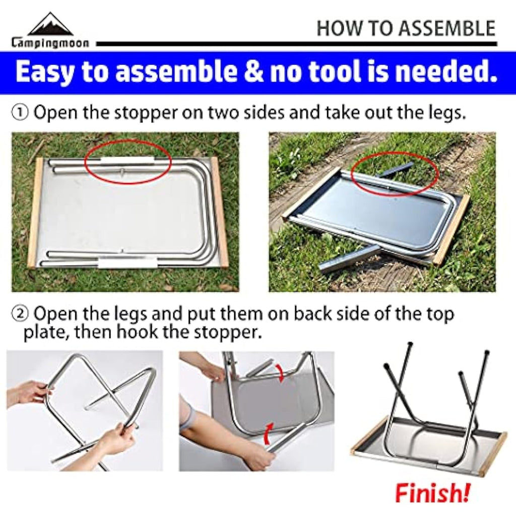 CAMPINGMOON Heat-Resistant Stainless Steel Foldable Camping Side Table