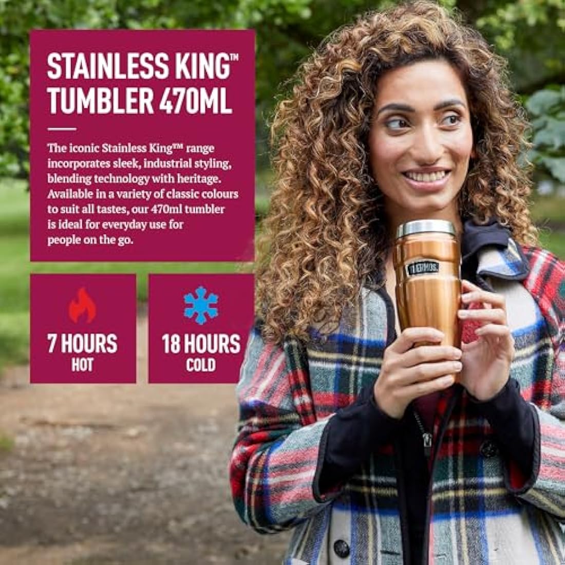 Thermos Stainless King Travel Tumbler – 470ml Insulated Flask, Raspberry