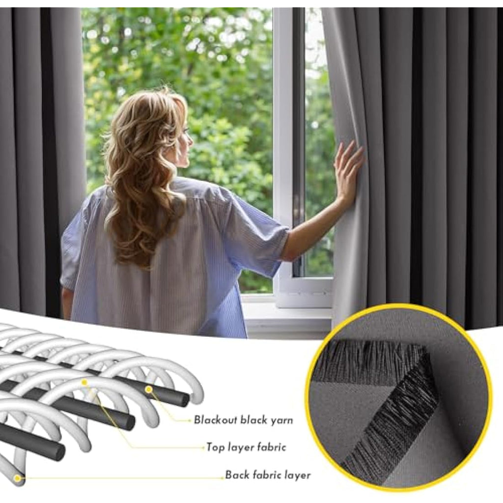 MIULEE Grey Blackout Curtains | Thermal Insulated Eyelet Drapes, 2 Panels