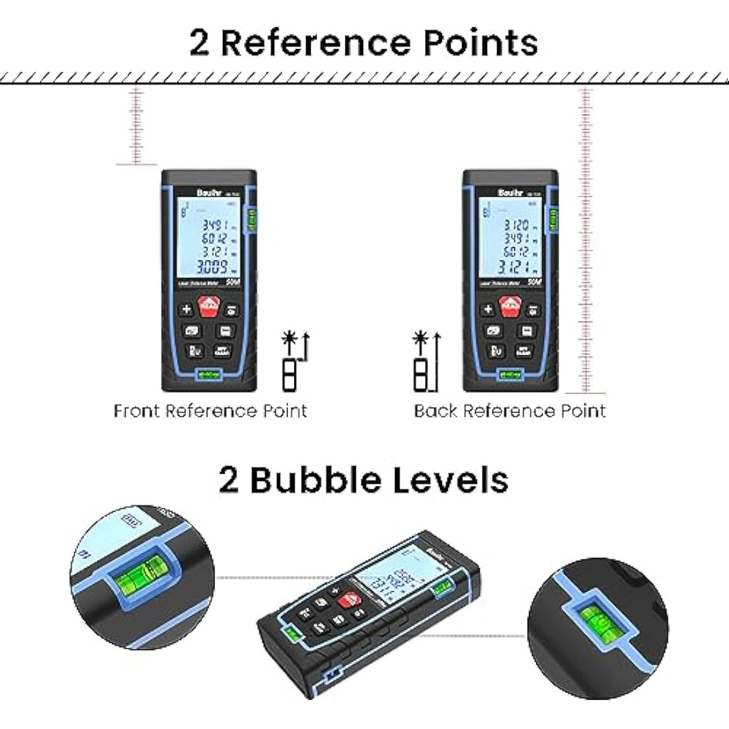 Bauihr Laser Measure Device | 165ft Distance Meter with 2 Bubble Levels