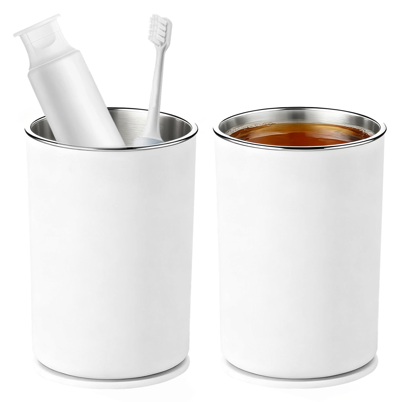 Magnetic Toothbrush Holder | 2-Piece Stainless Steel Cup Set