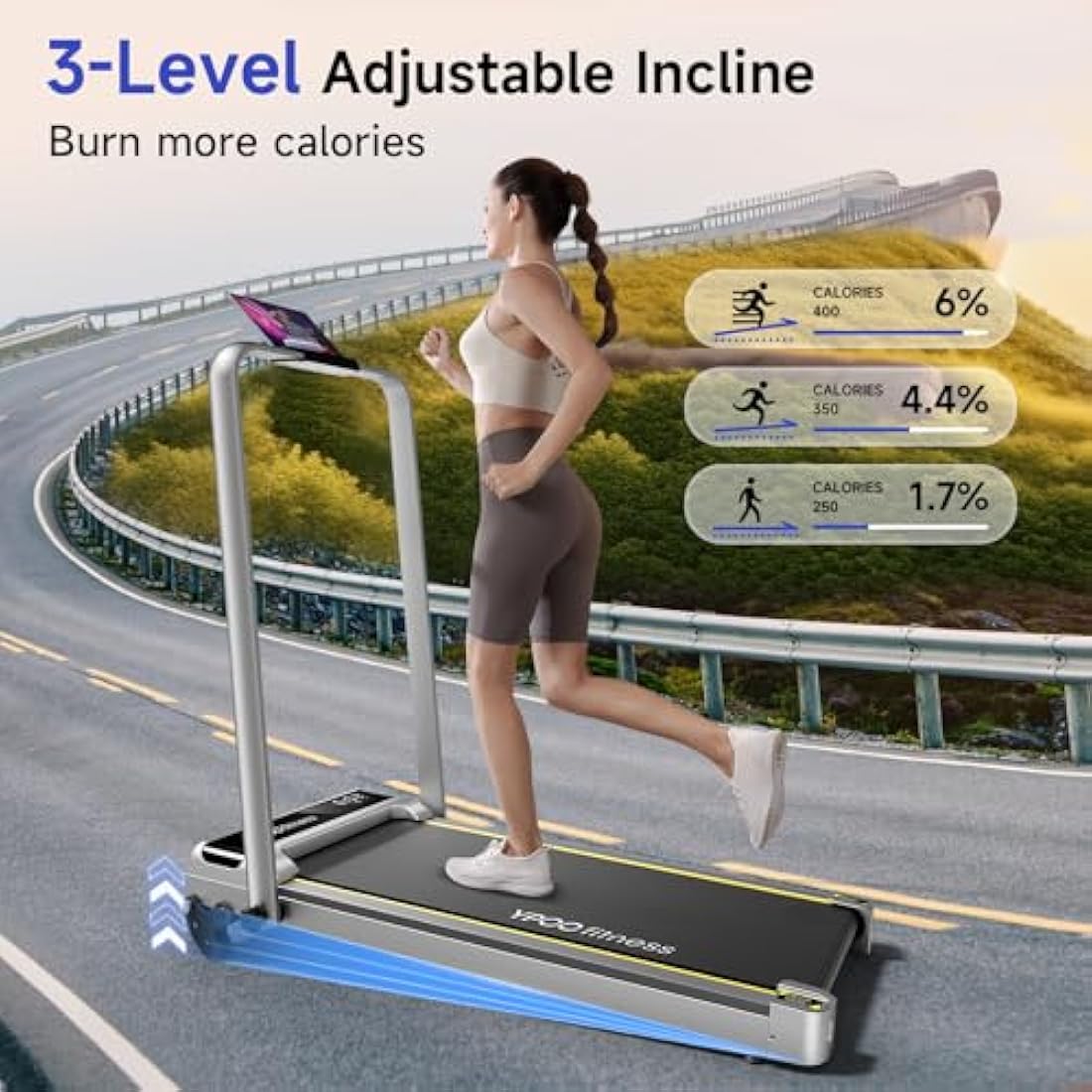 YPOO 3-in-1 Walking Pad with Incline | Foldable Under Desk Treadmill