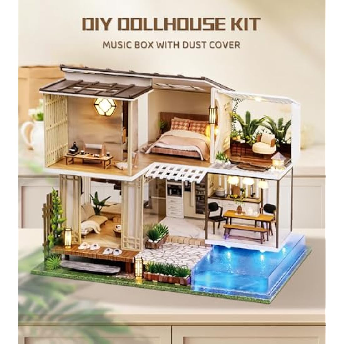Spilay DIY Miniature Dollhouse Kit | 1:24 Wooden House with Music Box