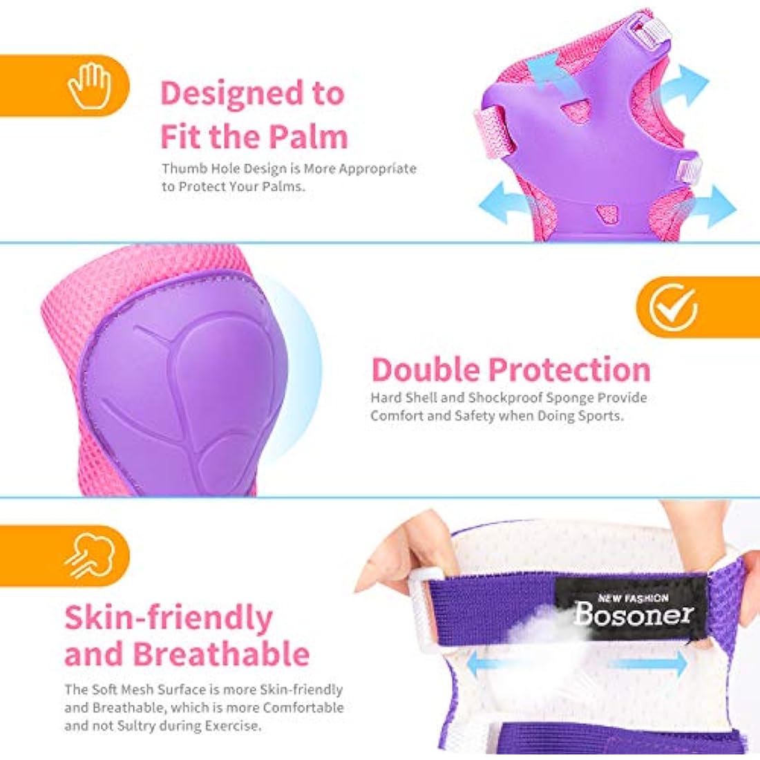 RUNDONG Kids Protective Gear Set – 3-in-1 Knee, Elbow & Wrist Pads