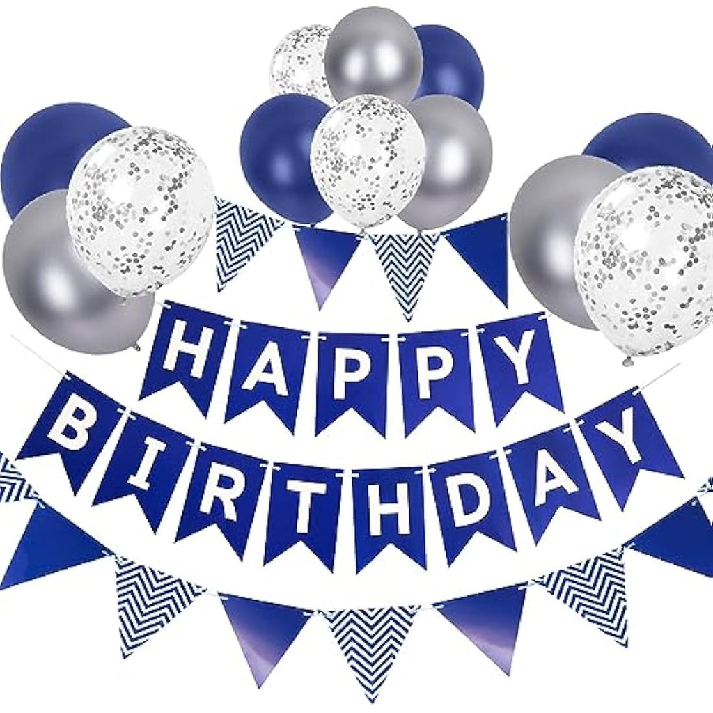 Navy Blue Happy Birthday Banner and Balloon Decoration Kit
