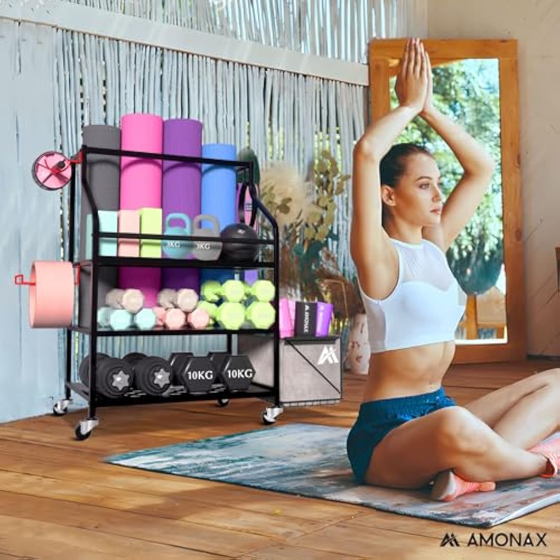 Amonax Home Gym Storage Rack | Mobile Iron Weight Stand & Fitness Organizer